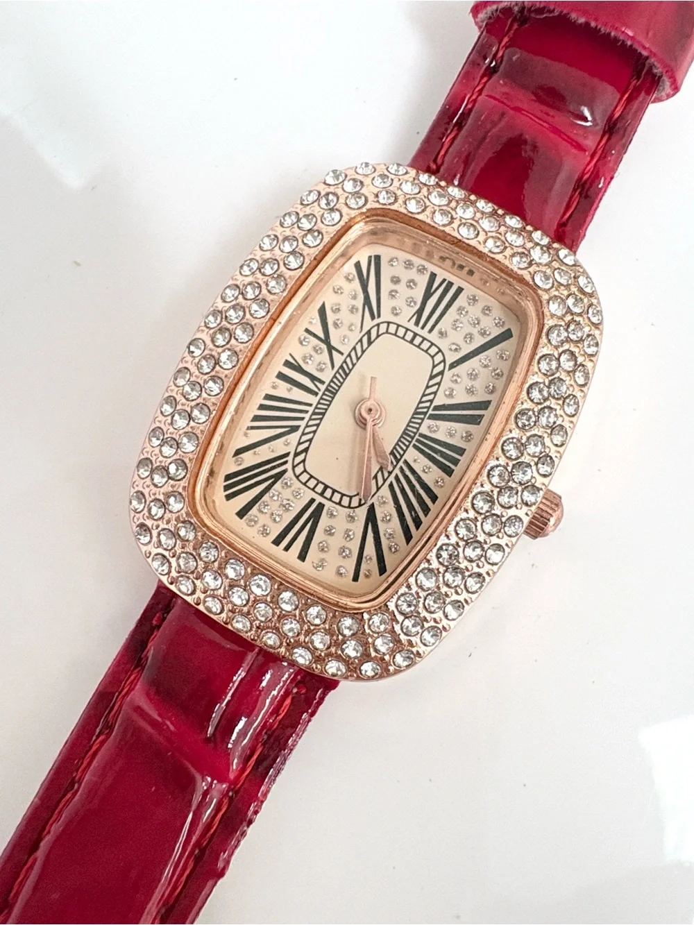 Red Crystal-Embellished Women's Dress Watch